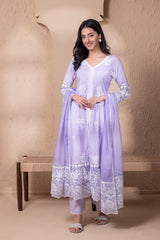 LAVENDER FLORAL ORGANZA EMBROIDERD SUIT SET