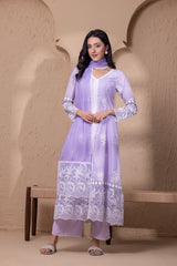 LAVENDER FLORAL ORGANZA EMBROIDERD SUIT SET