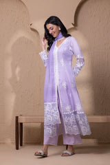 LAVENDER FLORAL ORGANZA EMBROIDERD SUIT SET