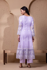 LAVENDER FLORAL ORGANZA EMBROIDERD SUIT SET