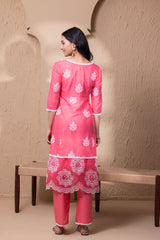 ROSE EMBROIDERED SUIT SET WITH ORGANZA DUPATTA