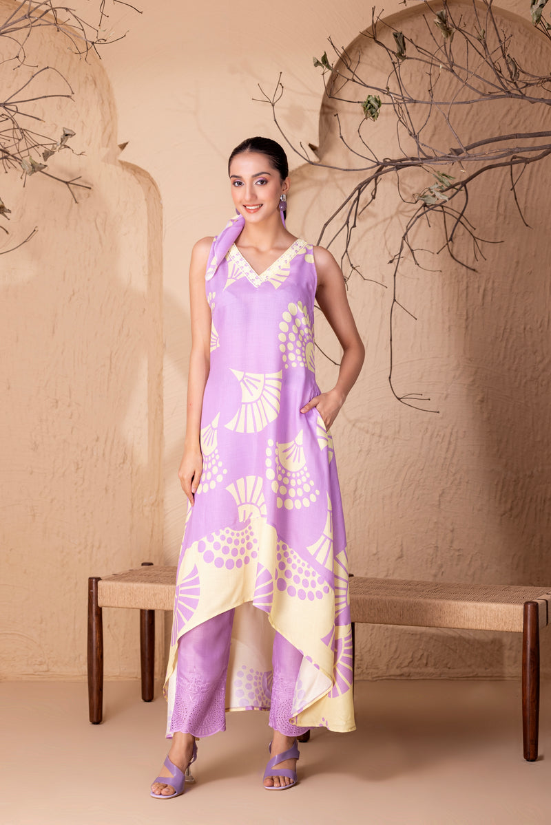 LILAC COLOR-BLOCK KURTA SET