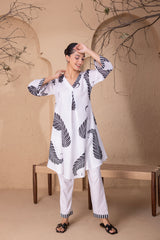 WHITE LEAF PRINTED KURTA SET