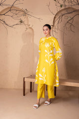 YELLOW FLORAL PRINTED KURTA SET