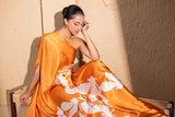 TANGERINE FLOCK DRAPE FUSION DRESS