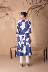 WHITE AND BLUE PALM KURTA SET