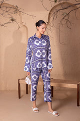 Indigo Geometrical Print Travel Co-ord Set