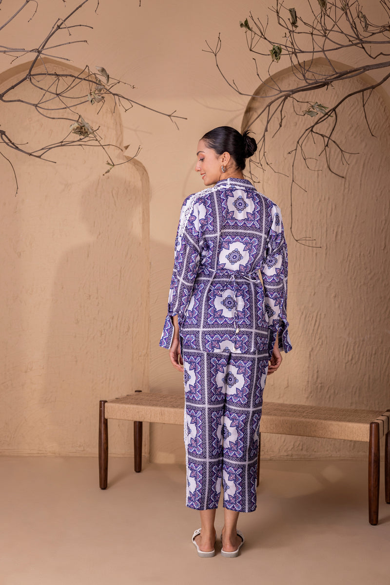 Indigo Geometrical Print Travel Co-ord Set