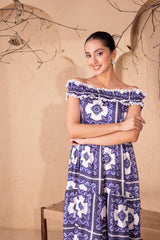 BLUE MOROCCON TIERED DRESS