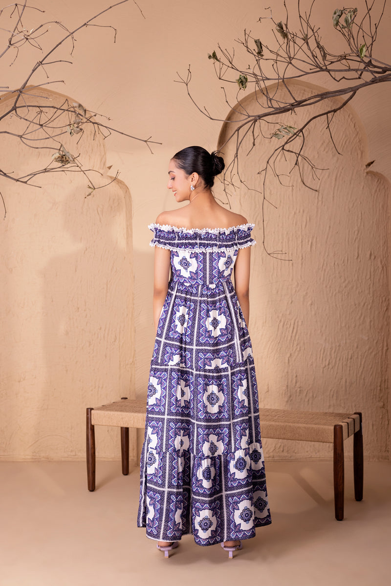 BLUE MOROCCON TIERED DRESS