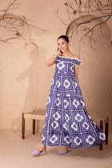 BLUE MOROCCON TIERED DRESS