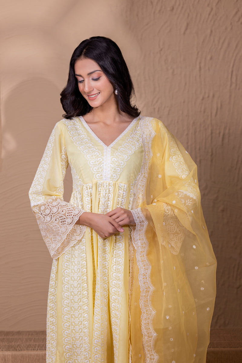 LEMON FLORAL EMBROIDERED SUIT SET