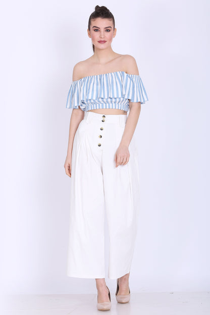 Sea Blue and White Stripes Crop Top For Women - sewandyou.com