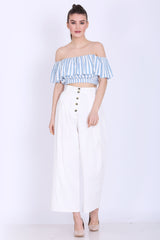 Sea Blue and White Stripes Crop Top For Women - sewandyou.com
