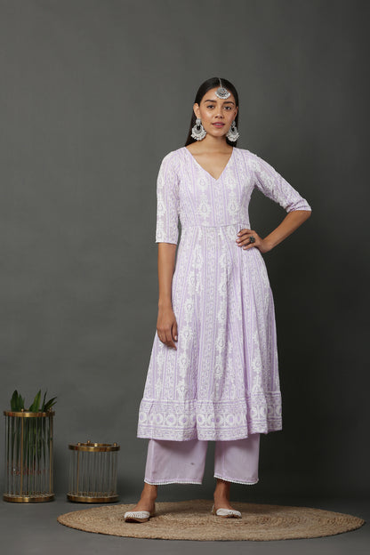 Lavender Anarkali Kurta Set With Dupatta