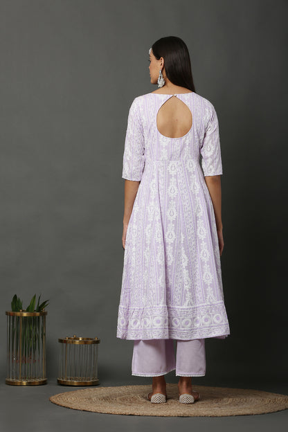 Lavender Anarkali Kurta Set With Dupatta