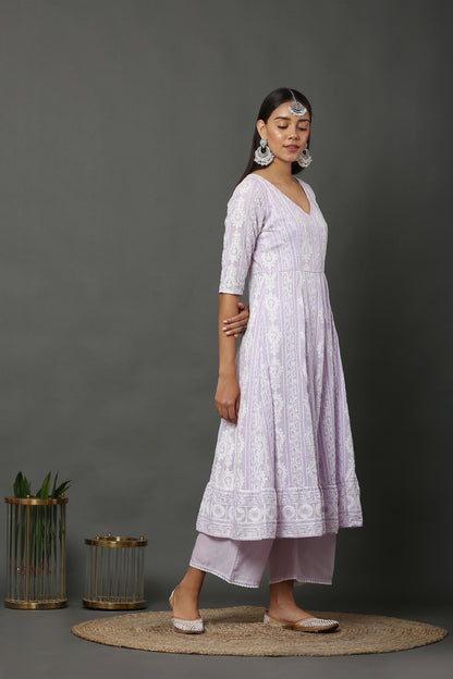 Lavender Anarkali Kurta Set With Dupatta