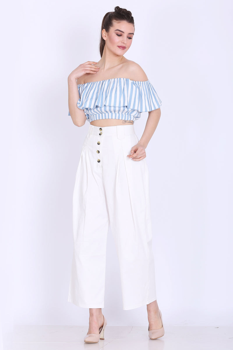 Sea Blue and White Stripes Crop Top