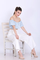 Sea Blue and White Stripes Crop Top For Girls - sewandyou.com