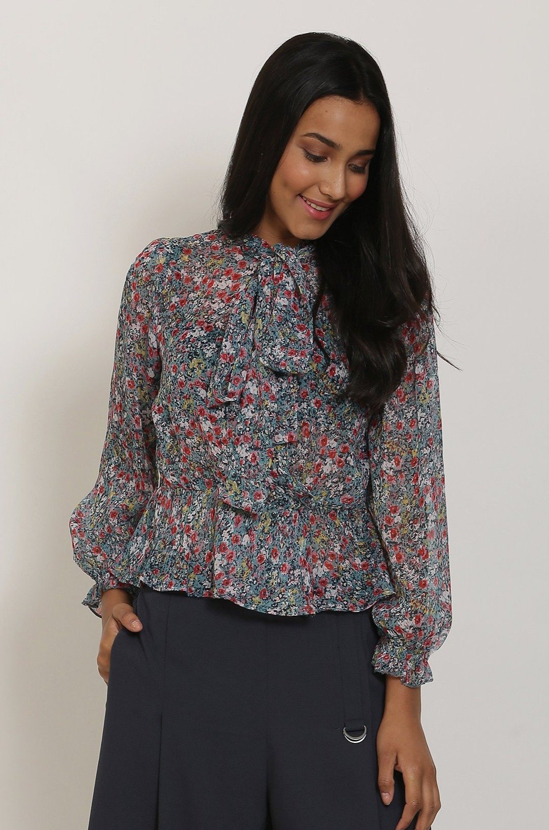 Teal Floral Wrap Top