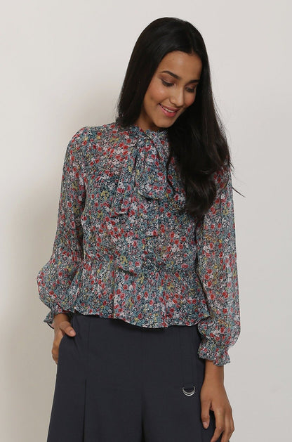 Teal Floral Wrap Top