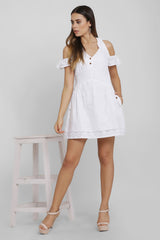 White Schiffli Short Dress
