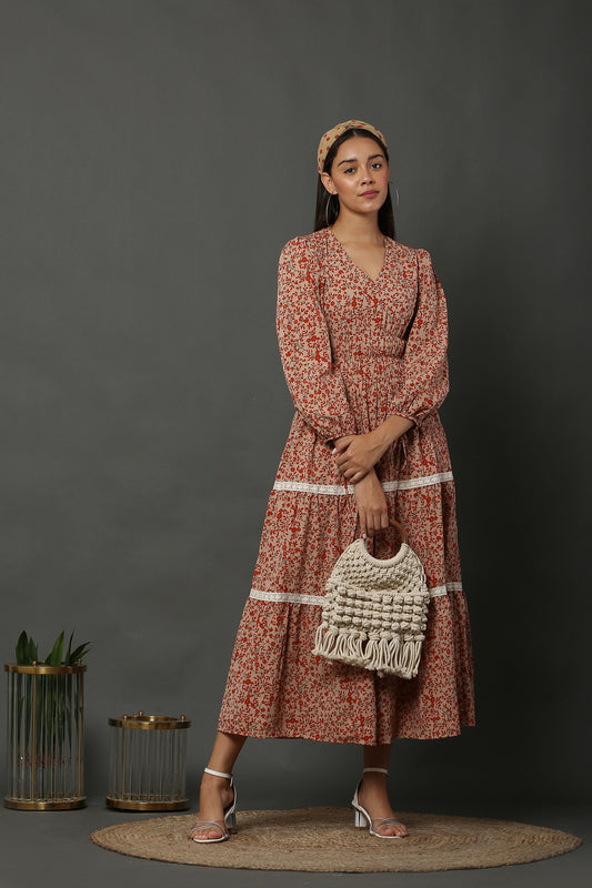 Coral Floral Tiered Maxi dress