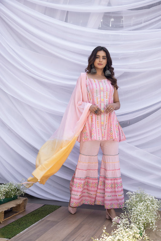 Baby Pink Halter Phulkari Suit Set