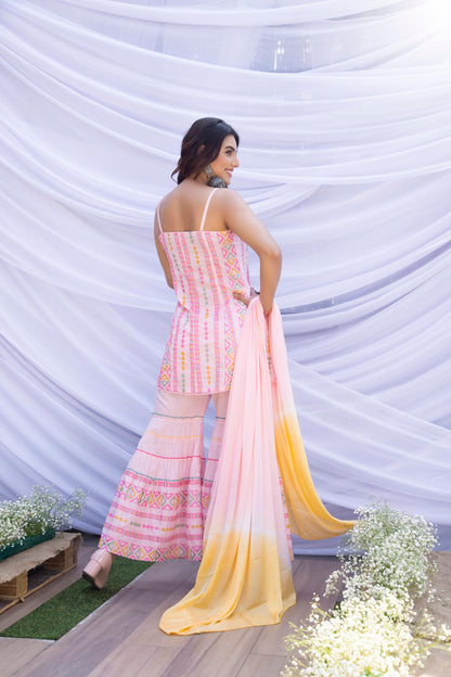 Baby Pink Halter Phulkari Suit Set