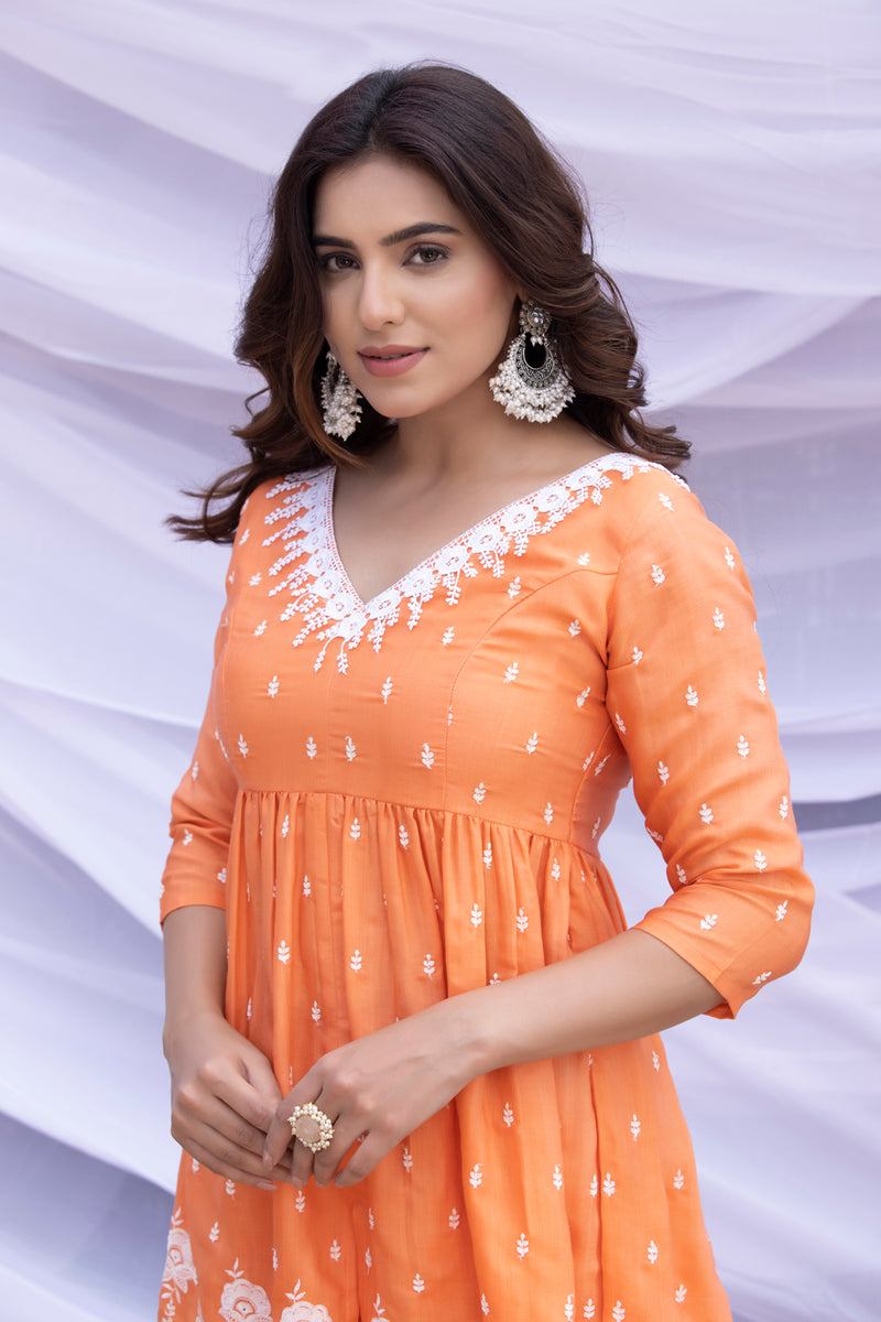 Tangerine Scallop Embroidered Suit Set