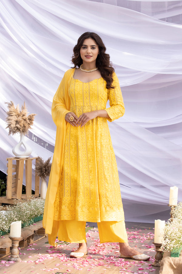 Bright Yellow Jari Embroidered Suit Set