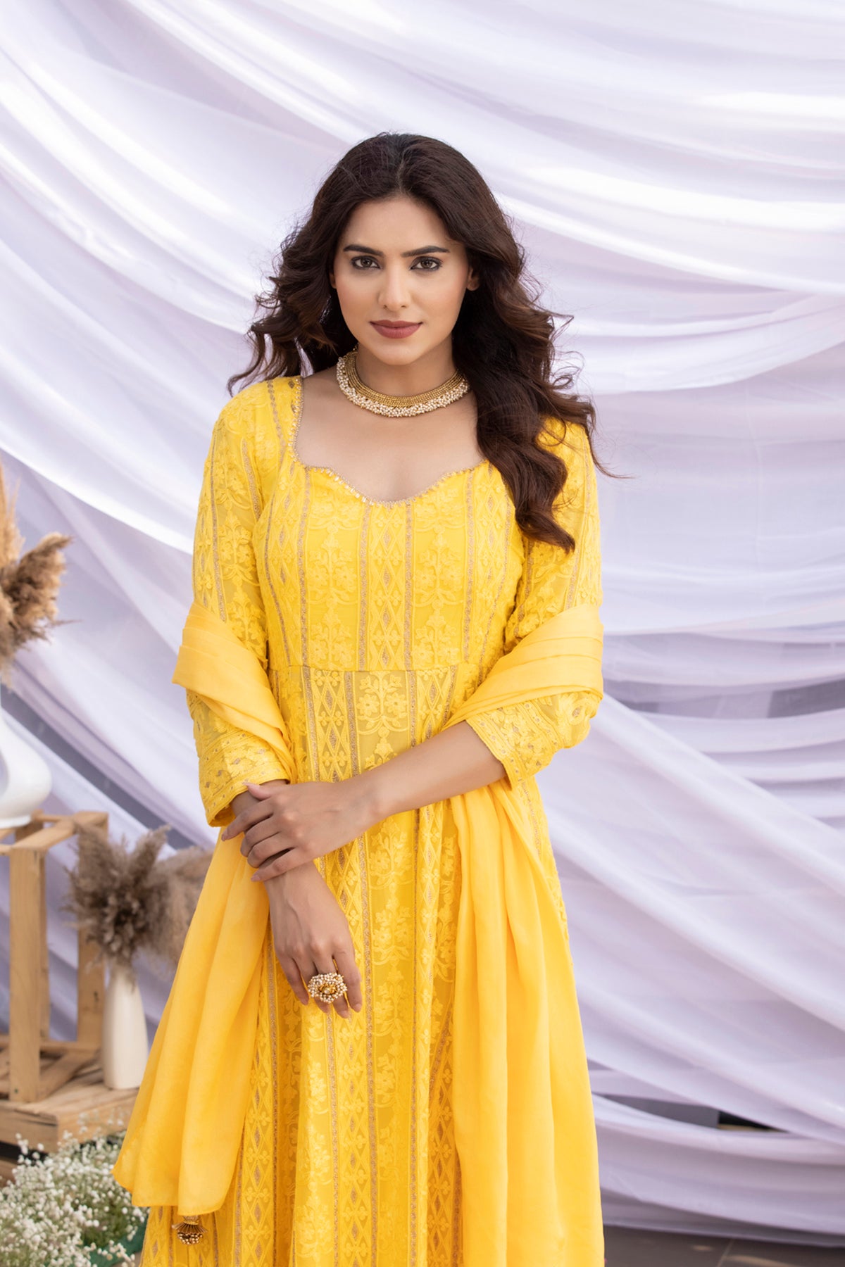 Bright Yellow Jari Embroidered Suit Set