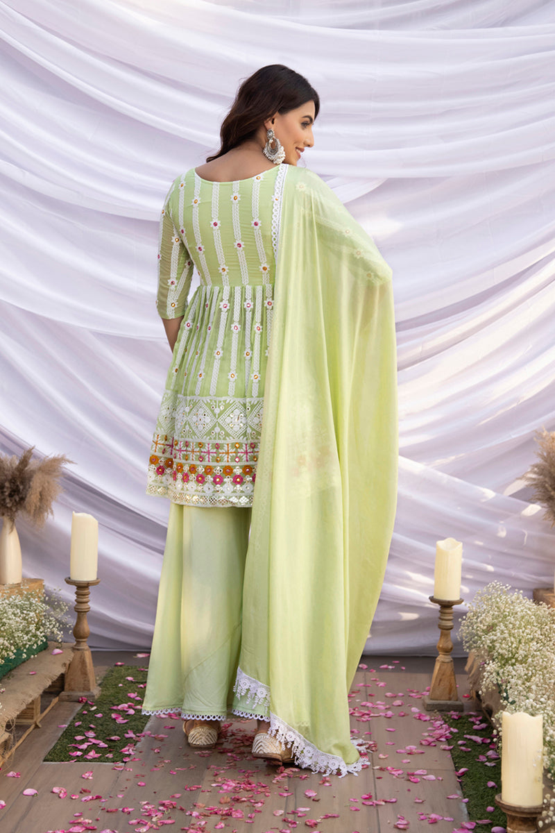 Pastel Green Multi-Color Embroidered Suit Set – Sewandyou