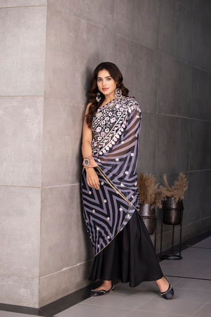 Black Saree Style Kaftan Set