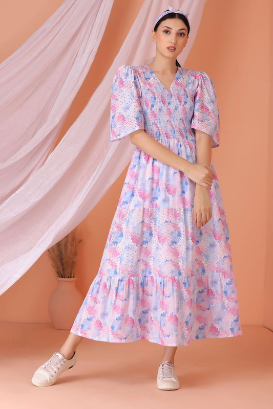 Pastel Floral Print Midi Dress