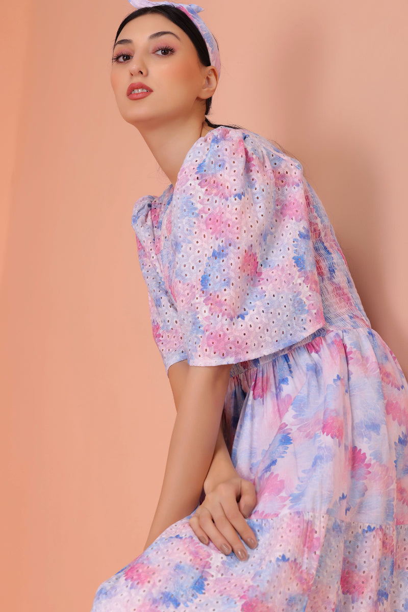 Pastel Floral Print Midi Dress