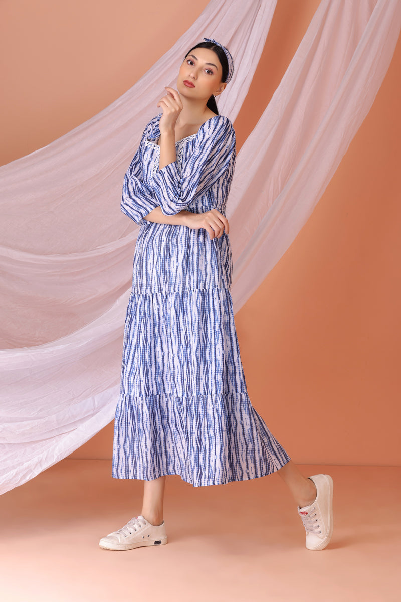 Blueberry Shibori Print Maxi Dress