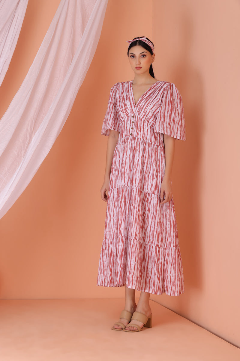 Sunset Shibori Print Tiered Maxi Dress