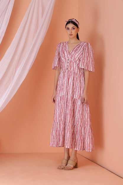 Sunset Shibori Print Tiered Maxi Dress
