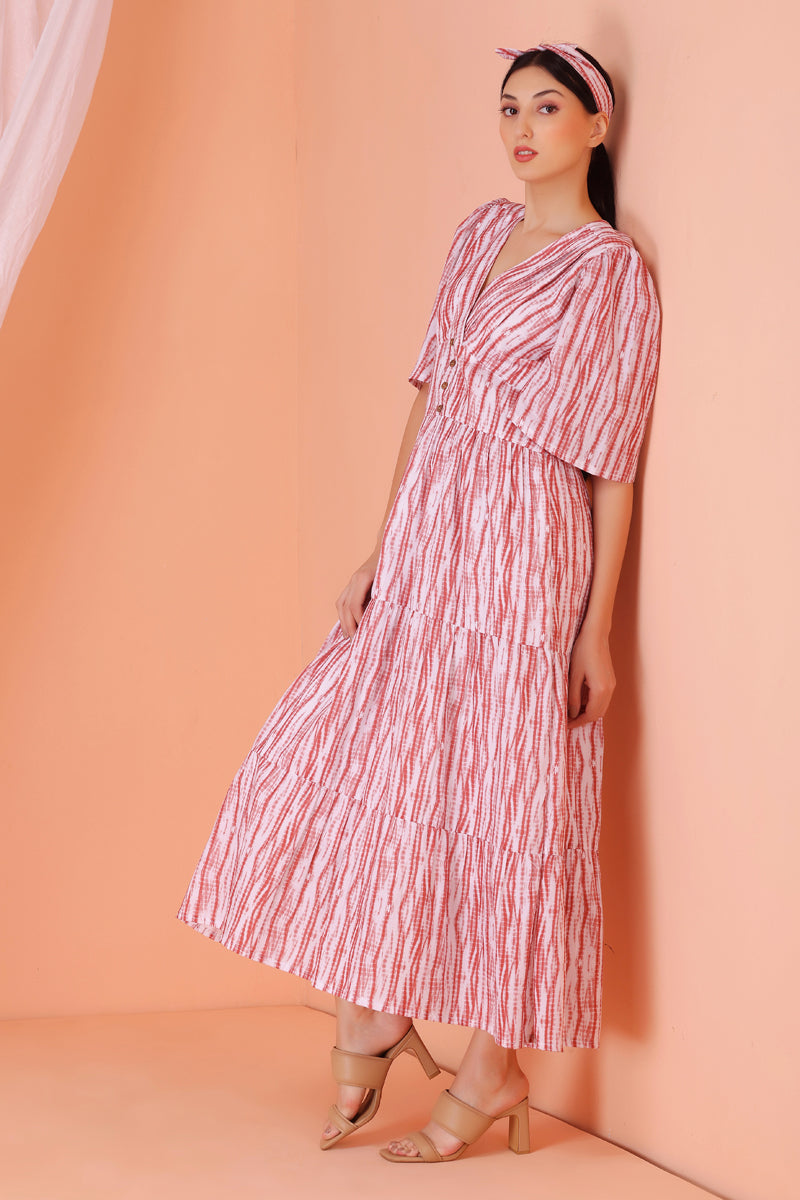 Sunset Shibori Print Tiered Maxi Dress