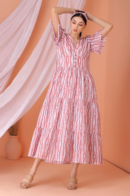 Sunset Shibori Print Tiered Maxi Dress