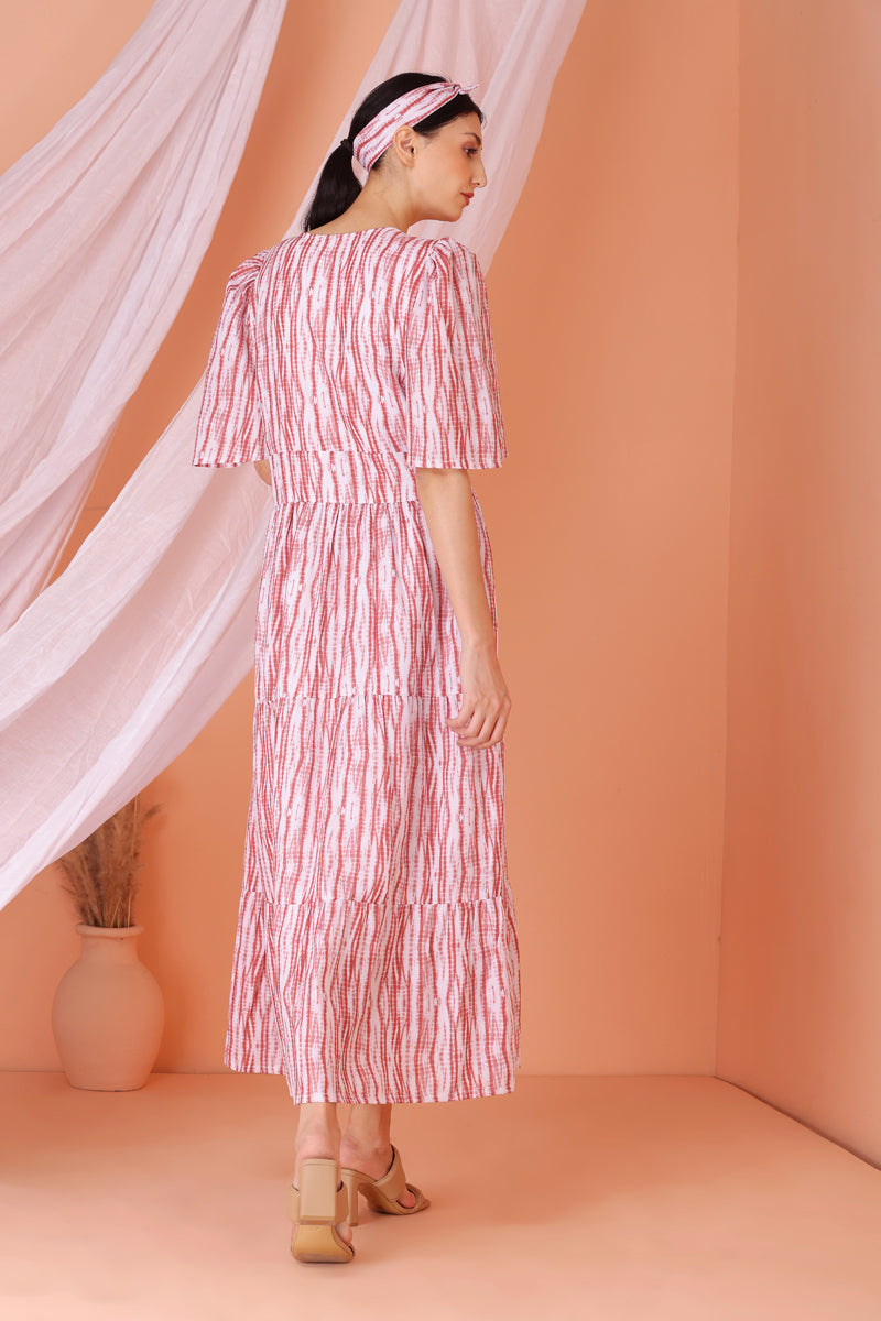 Sunset Shibori Print Tiered Maxi Dress