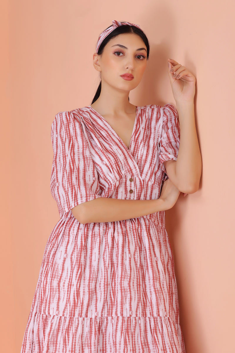 Sunset Shibori Print Tiered Maxi Dress