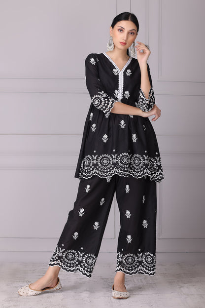 Black Chand Embroidered Kurta Set