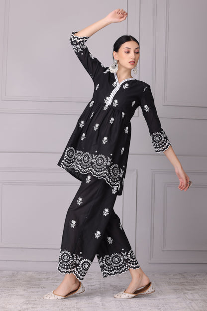 Black Chand Embroidered Kurta Set