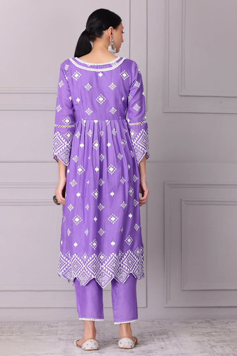 Lilac Scallop Embroidered Kurta Set