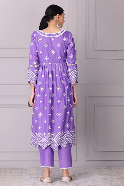 Lilac Scallop Embroidered Kurta Set