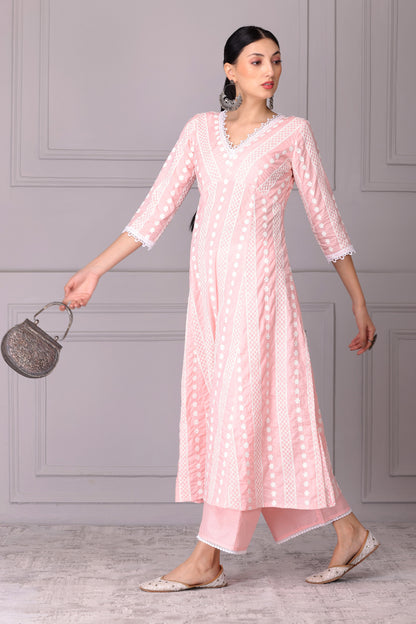 Baby Pink Lace Embroidered Kurta Set