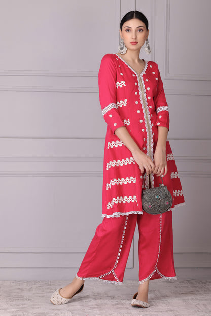 Bloom Pink White Embroidered Kurta Set