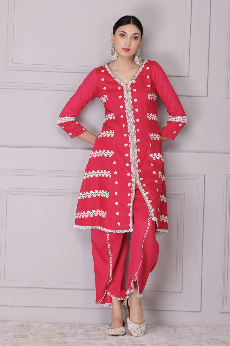 Bloom Pink White Embroidered Kurta Set